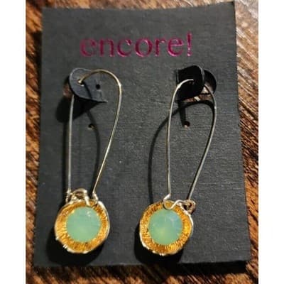 Encore Color Crush ASRT Stylish Gold & Green Stone Drop/Dangle Earrings