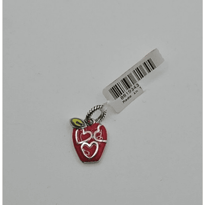 Brighton Red Apple Dangle Charm Enamel Finish Reversible Dangle Silver Plate