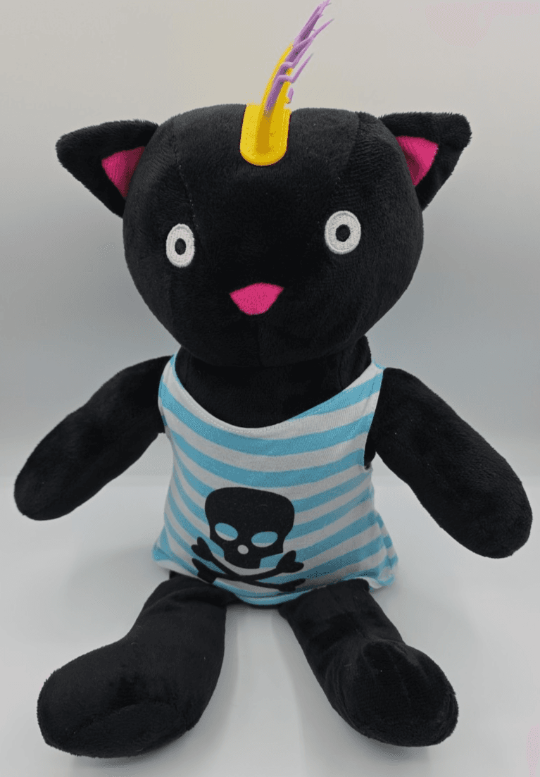 Punk Gothic Black Cat Plush Spiky Mohawk Skull Crossbones Shirt A&A Global 2023