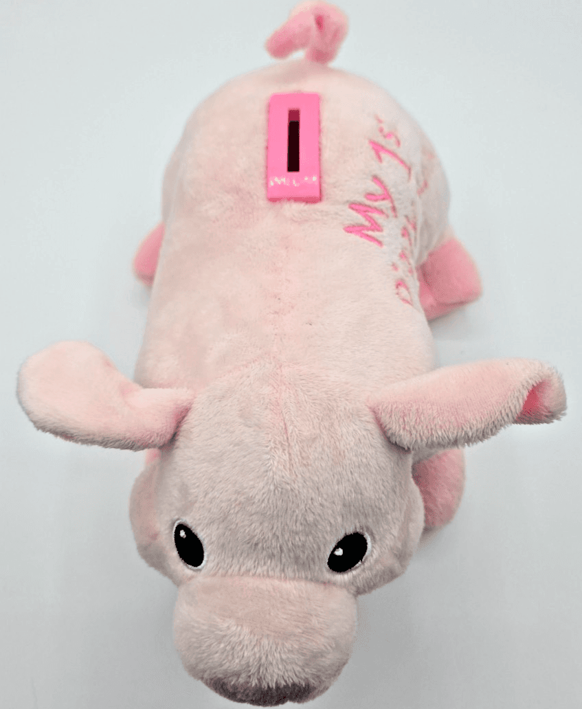 Dan Dee Plush Pink Piggy Bank 11" X 7" Stuffed Pig With Stopper Coin Bank Cute